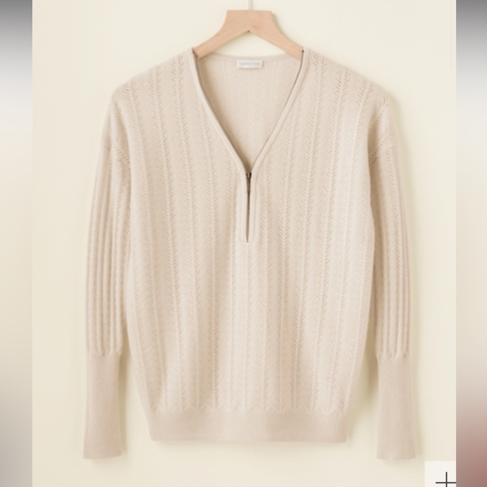 GARNET HILL Gemma Zip-Detail Cashmere Sweater XS Beige Colour